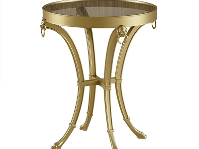 Elegant Golden Corner Table With Curved Metal Legs And Decorative Round Top 3d model