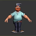 3D Cartoon Character With Red Beard Blue Polo Shirt Red Arm Marks And Cap