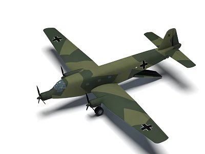 Vintage Fighter Aircraft with Green Camouflage Paint Black Cross Insignia on Wings and Twin Propellers 3d model