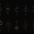 Golden Mystical Symbols Moon Sun Geometric Patterns Wall Decor on Black Background