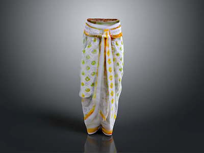 Traditional White Pants With Yellow Diamond Patterns And Decorative Yellow Belt 3d model