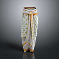 Traditional White Pants With Yellow Diamond Patterns And Decorative Yellow Belt