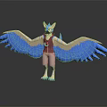 Anthropomorphic Animal With Blue And White Wings Brown Vest Khaki Pants Standing Pose 3D Render