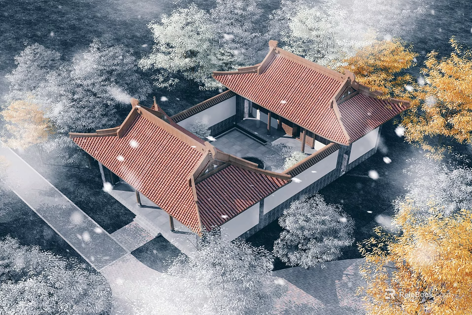 Traditional Chinese Style Shower Sauna in Courtyard Setting 3d model 