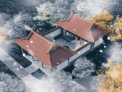 Traditional Chinese Style Shower Sauna in Courtyard Setting 3d model