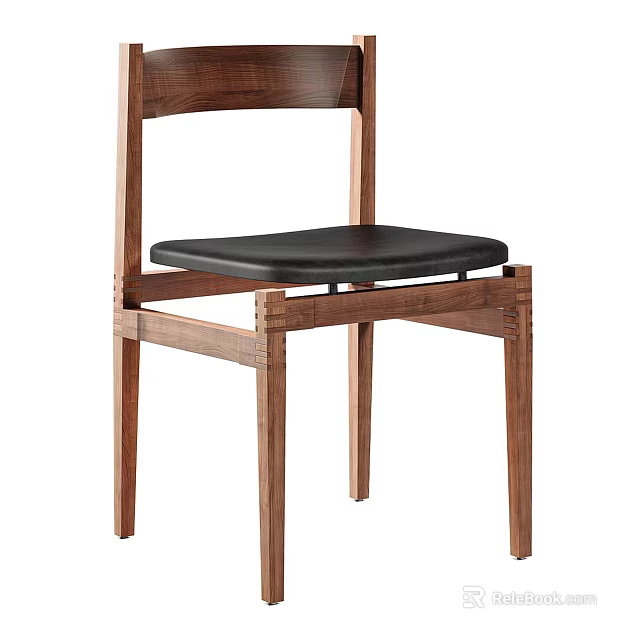 Stylish Wooden Frame Chair With Black Cushion For Home Living Area 3d model 