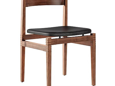 Stylish Wooden Frame Chair With Black Cushion For Home Living Area 3d model