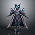 Elaborate Fantasy Warrior Character With Horned Helmet Blue Glowing Accents And Dark Cape
