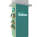 Teal Decorative Column With Shelves Holding Plants Decor And Brand Logo 3d model
