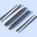 Elegant Dark Wooden Tea Utensils With Long Slender Handles Including Tongs Spoon Scoop And Needle
