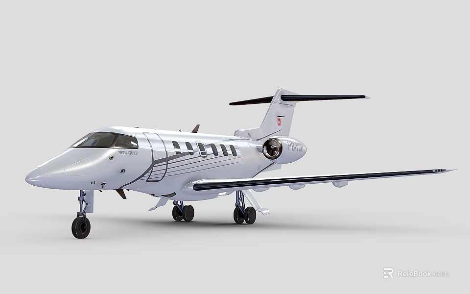 Modern White Passenger Jet With Black Stripes Streamlined Design Tail Fin And Landing Gear Features 3d model 
