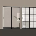 Modern Sliding Doors With Black Frame Frosted And Grid Glass For Interior Space