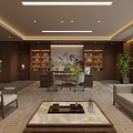 Modern Office Interior Design With Large Windows Wooden Desk And Green Plants