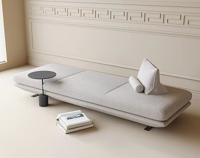 Elegant Modern Chaise Lounge With Small Round Table Books And Decorative Wall Molding 3d model