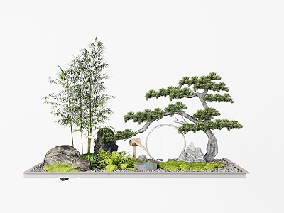 Modern indoor and outdoor landscaping gardening landscape sketch green plant landscape stone plant pile micro-terrain landscape pool welcome pine 3d model