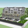 Modern Multilevel Townhouse Exterior With Balconies Lawn Courtyard And Surrounding Greenery