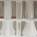 Elegant Gray Beige Striped Curtains With Draped Tied Design For Home Interior 3d model