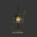 Green Rustic Single Chair With Wooden Frame Small Mirror Bell And Lantern