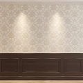Classic Interior Wall Design Featuring Dark Wooden Wainscoting And Patterned Wallpaper 3d model