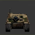 Camouflaged Vintage Tracked Military Vehicle With Antenna Steering Wheel And Equipment