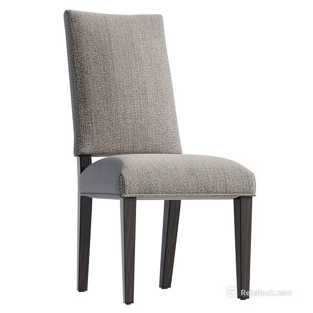Modern Minimalist Dining Chair With Gray Linen Fabric Upholstery And Dark Wooden Legs 3d model 
