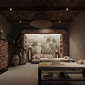 Serene SPA Sauna Interior With Wooden Ceiling Stone Walls Massage Tables And Landscape Screen