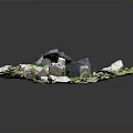 Wood And Stone Materials In Natural Outdoor Landscape With Green Grass