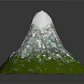 Scenic Garden Landscape With Mountain Featuring Green Grass Base And Snowy White Peak
