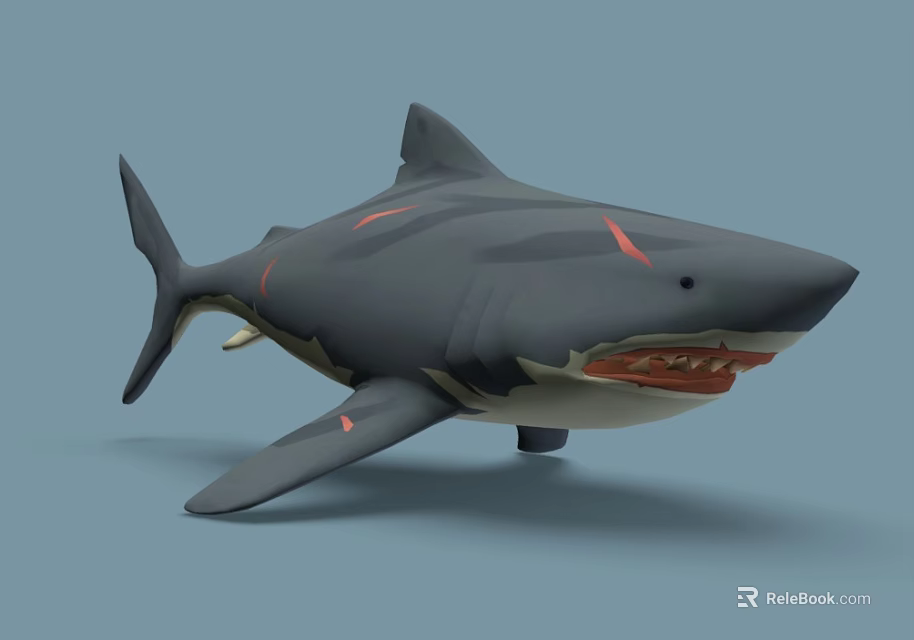 Gray Shark With Red Stripes Open Mouth And Sharp Teeth 3d model