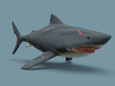 Gray Shark With Red Stripes Open Mouth And Sharp Teeth 3d model