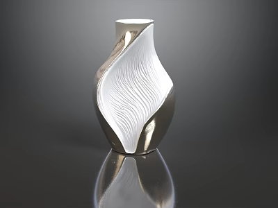 Silver And White Vase With Wavy Texture Twisted Design On Black Surface For Flowers 3d model