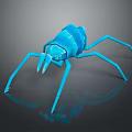 Detailed Blue Low Poly Spider 3D Model On Reflective Dark Background