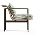 Modern Lounge Chair With Metal Frame Blue White Striped Cushion And Wicker Backrest