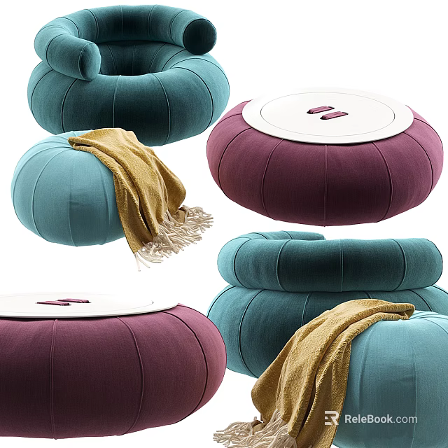 Teal Round Single Sofa With Cozy Blanket And Plum Colored Design 3d model