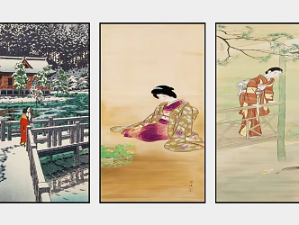Japanese-style figure painting Ukiyo-e 3d model
