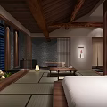 Japanese Style Hotel Room With Wooden Ceiling Tatami Mats And Shoji Doors
