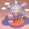 Children's Day Festive Scene With Ferris Wheel Hot Air Balloons Building Blocks And Teddy Bear