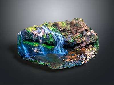 Natural Garden Landscape Featuring Waterfall Rocks Green Vegetation And Small Pond 3d model