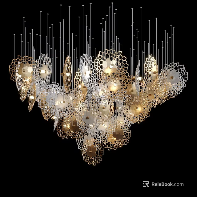 Artistic Modern Chandelier With Intricate Cutout Design Metallic Frame And Warm Glowing Lights 3d model 