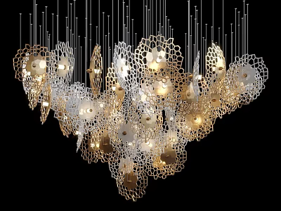 Artistic Modern Chandelier With Intricate Cutout Design Metallic Frame And Warm Glowing Lights 3d model