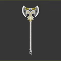Ornate Decorative Axe With Gold Blue Accents And Elaborate Patterned Handle