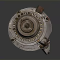 Old Rusty Circular Metal Mechanical Part With Surface Details Gear Like Structure Dark Background