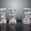 Three Intricate Stone Carved Decorative Pillars With Ornate Patterns Sculpture Artwork