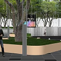 Modern Sales Office Building With Outdoor Seating Green Lawn And Trees