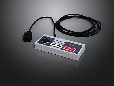 Retro Game Controller With Black Cable Directional Pad And Red Black Buttons As Household Item 3d model