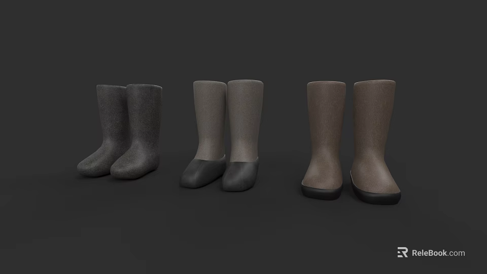 Stylish Long Knee High Boots in Gray Light Gray Brown with Black Soles 3d model 