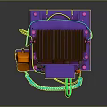 Futuristic Cyberpunk Weapon Featuring Purple Orange Mechanical Structure And Blue Yellow Cables