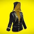 Stylish Black Hooded Jacket With Yellow Lining And Cuffs And Buttons