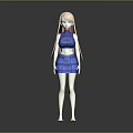 Game Movie Character With Pink Hair In Blue Plaid Crop Top And Skirt