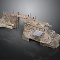 Rustic Fortress Scene Structure With Rock Base Wooden Gate And Platform